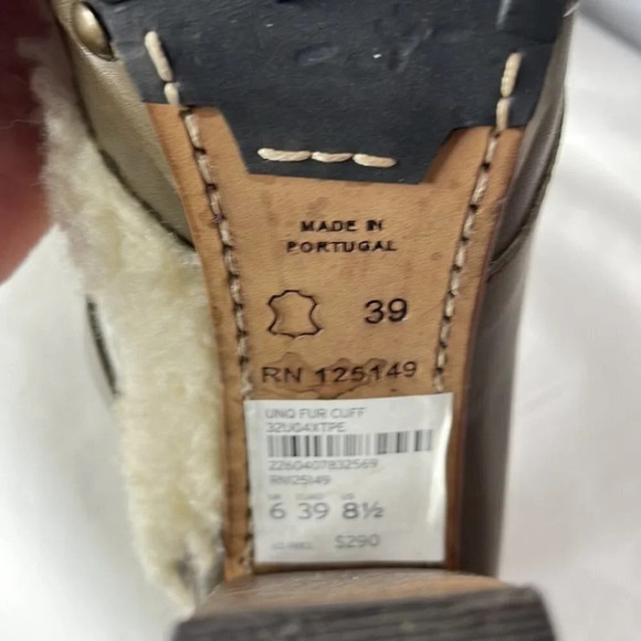 TOPSHOP Unique Sherling Cuff Leather Booties Olive Green Platform Boho Size 8.5 - Picture 12 of 15